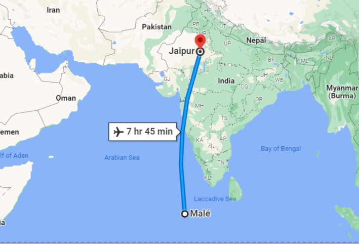 Jaipur to Maldives Distance