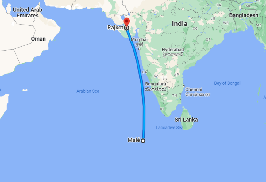 Rajkot to Maldives Distance