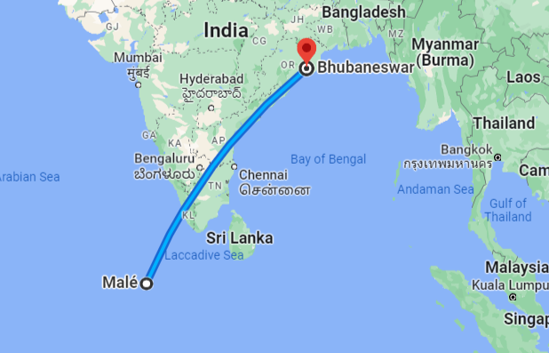 Bhubaneswar to Maldives Distance