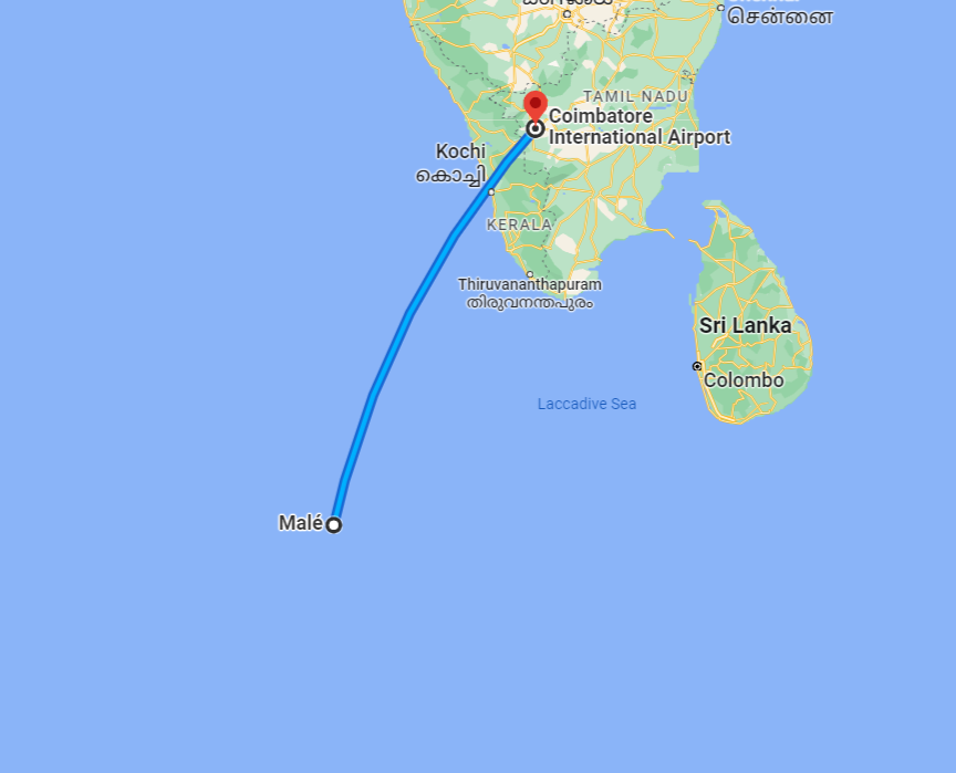 Coimbatore to Maldives Distance