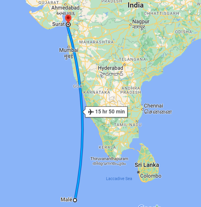 Surat to Maldives Distance